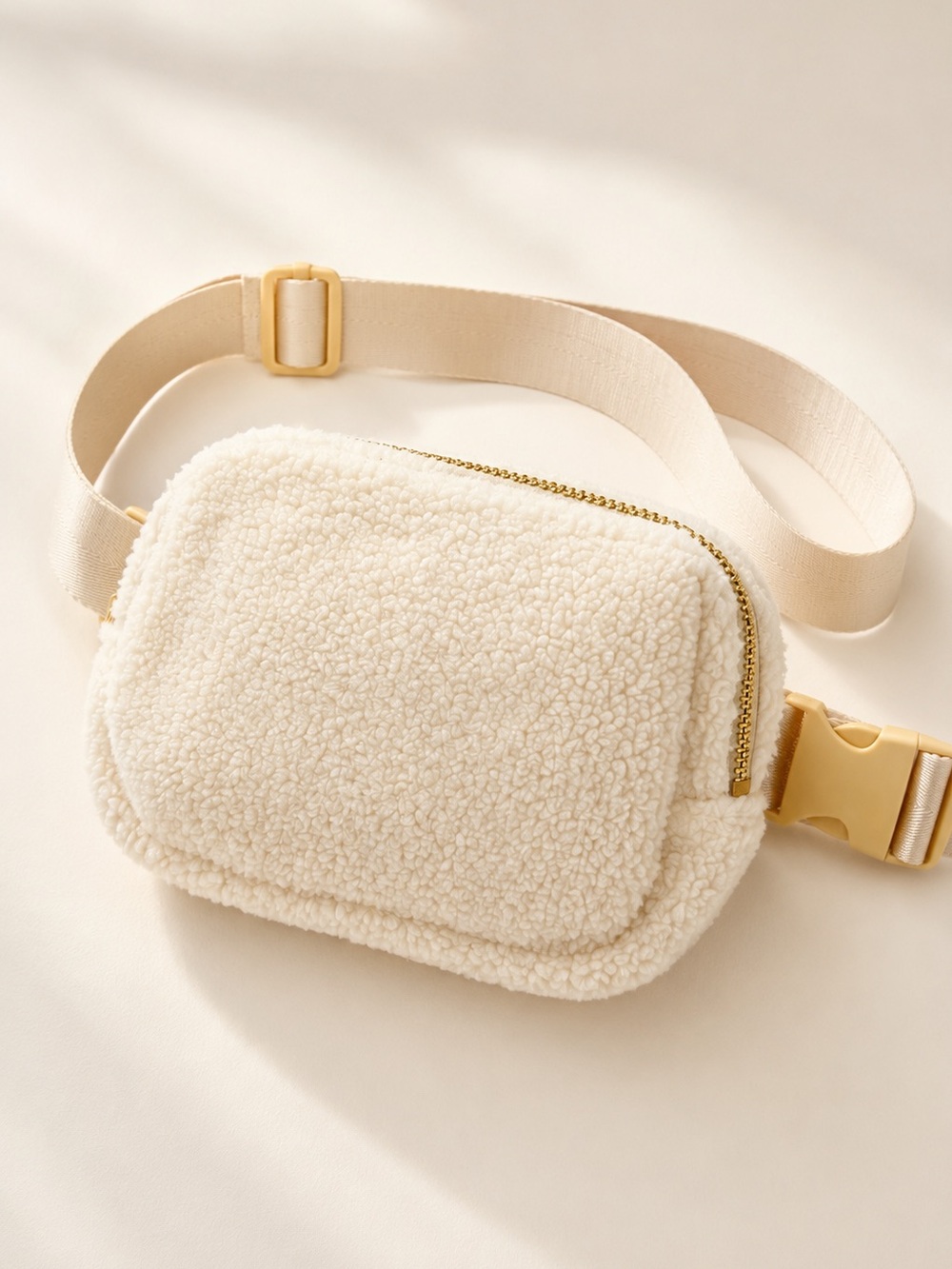 Cream Sherpa Belt Bag Crossbody Fanny Pack Cozy Teddy Bag